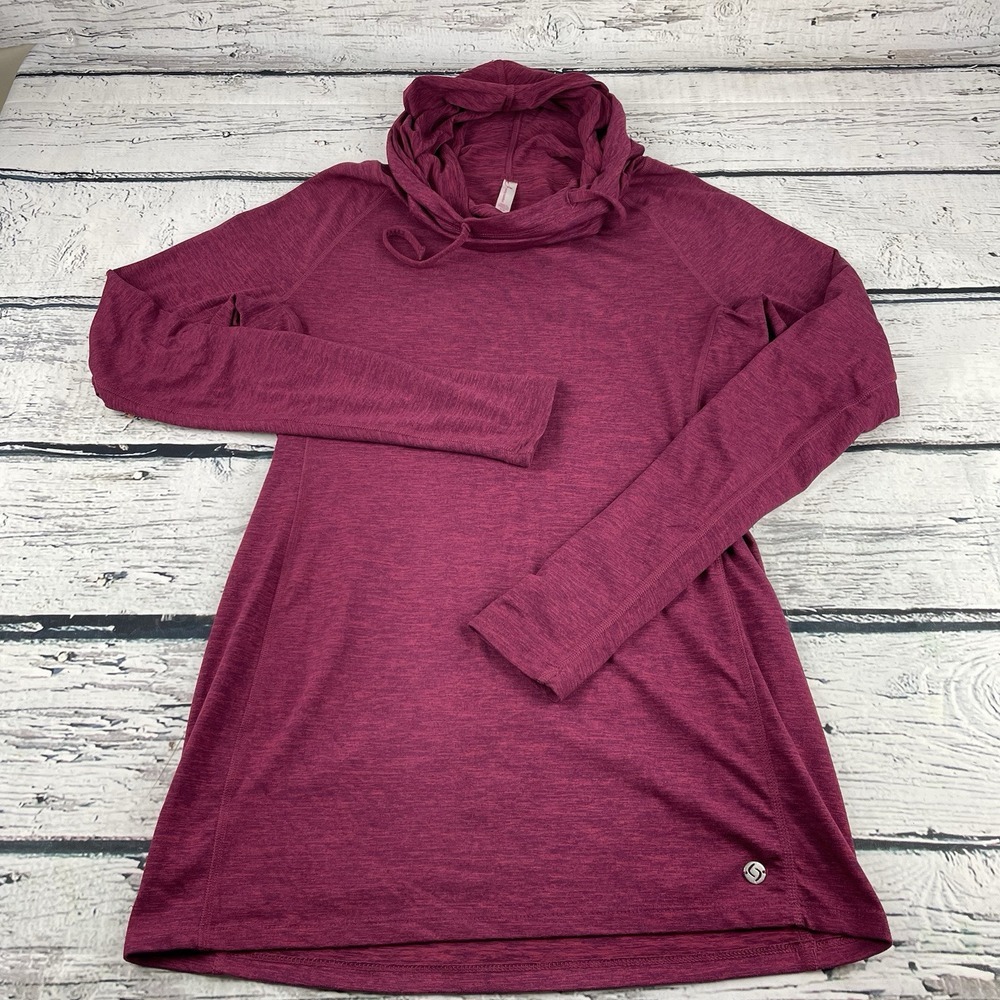 MOVING COMFORT Women's Small Cowlneck Pullover Hoodie Thumb holes‎ Red